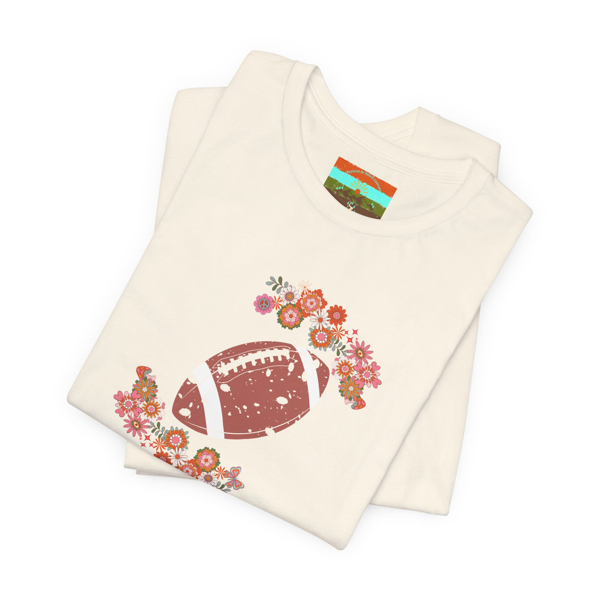 Vintage Floral Football Graphic Tee | 60s Hippie Style