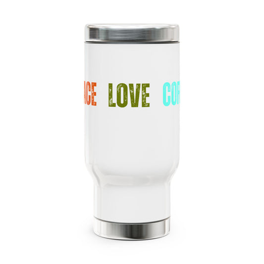 Peace Love Coffee Stainless Steel Travel Mug with Handle, 14oz