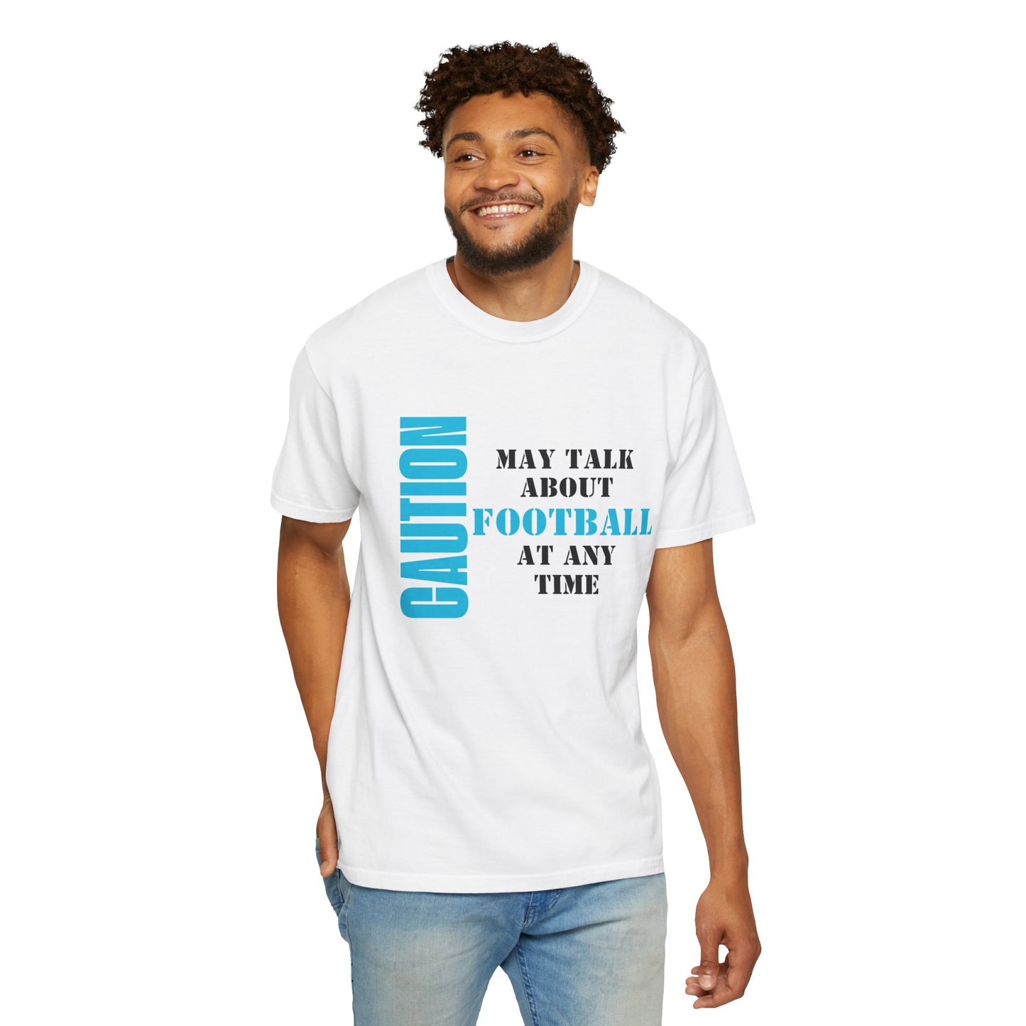CAUTION: May Talk About Football Graphic Tee | Unisex Garment-Dyed T-Shirt