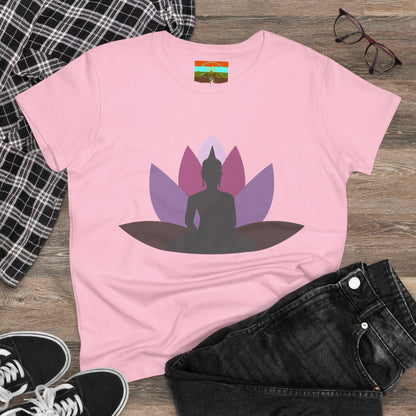 Buddha Lotus Women's Cotton Tee | Mauve | Mindfulness & Yoga Apparel