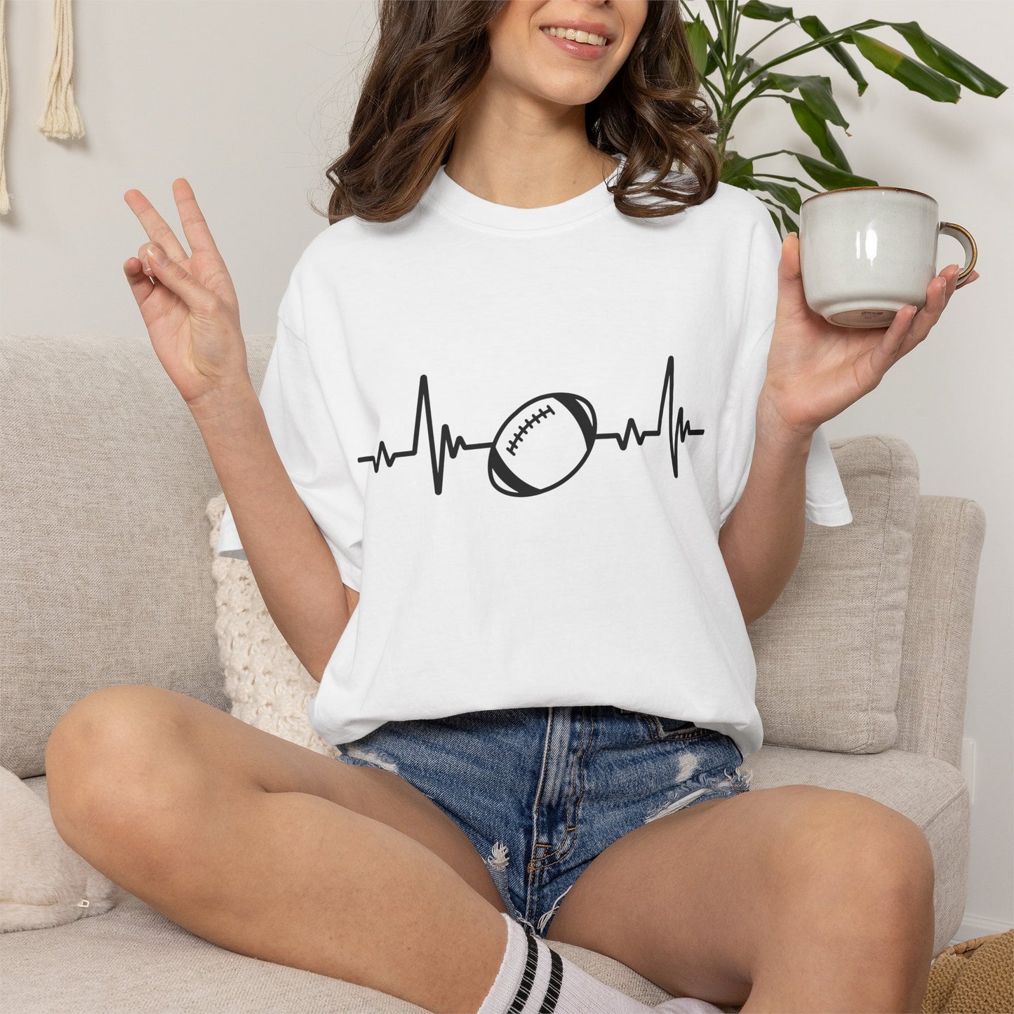 Football Heartbeat Graphic Tee | Soft Cotton T-Shirt for Football Fans