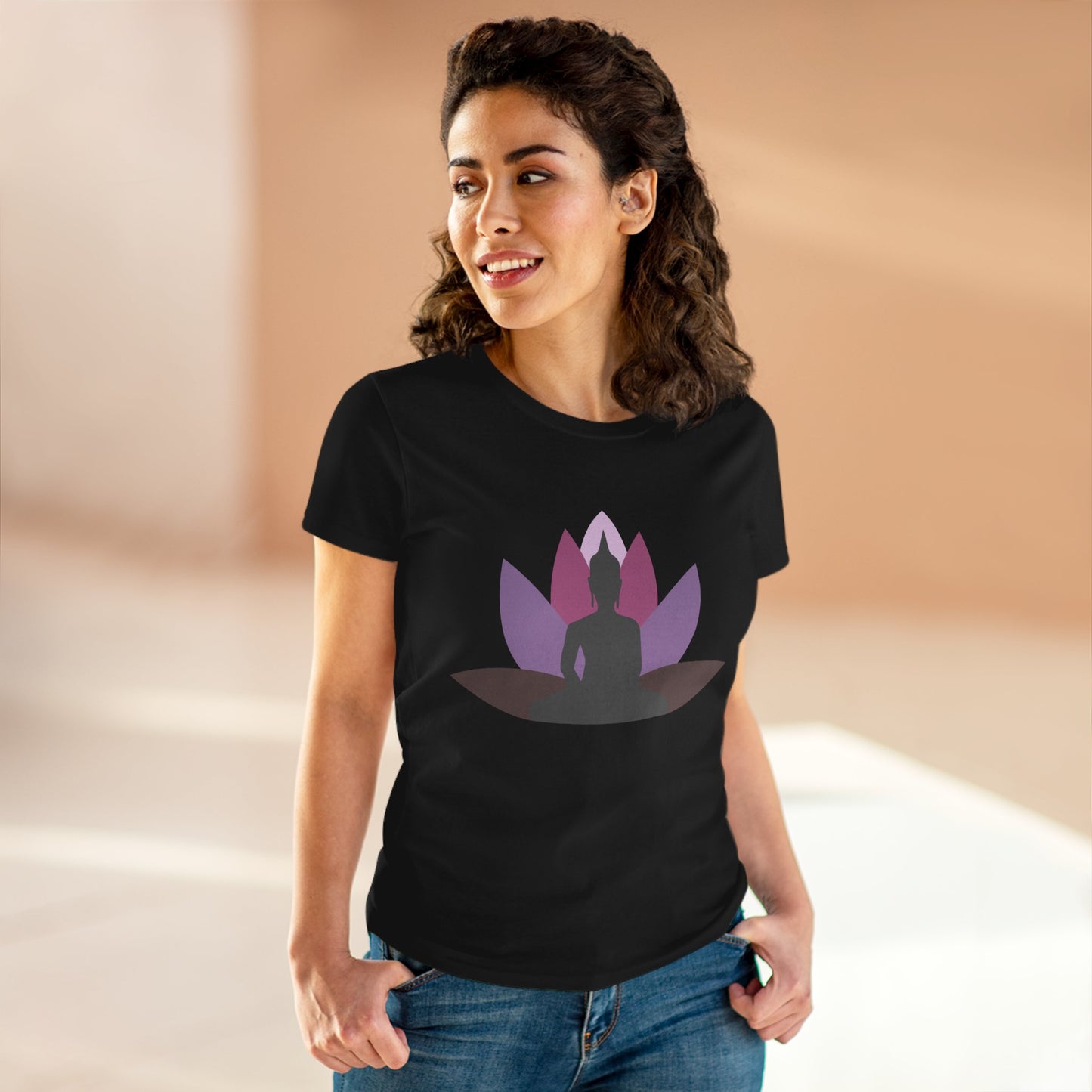 Buddha Lotus Women's Cotton Tee | Mauve | Mindfulness & Yoga Apparel
