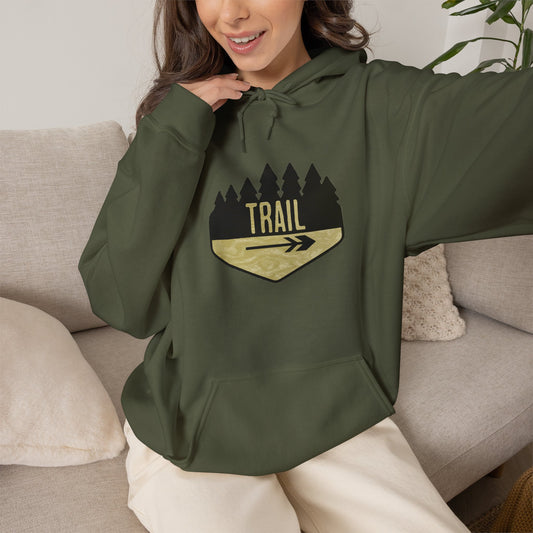 Wooden Hiking Trail Sign | Cozy Pullover Hoodie | Ethically Grown Cotton