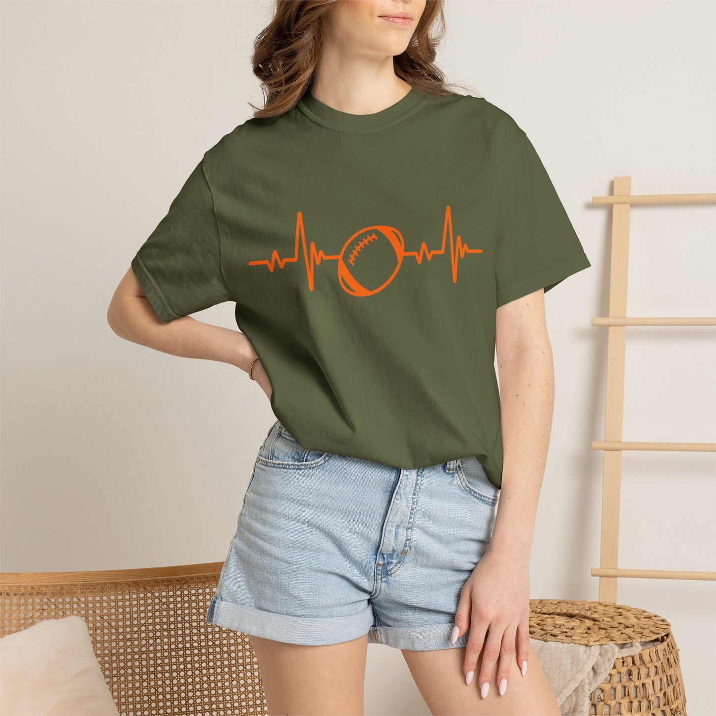 Football Heartbeat Graphic Tee | Soft Cotton T-Shirt for Football Fans