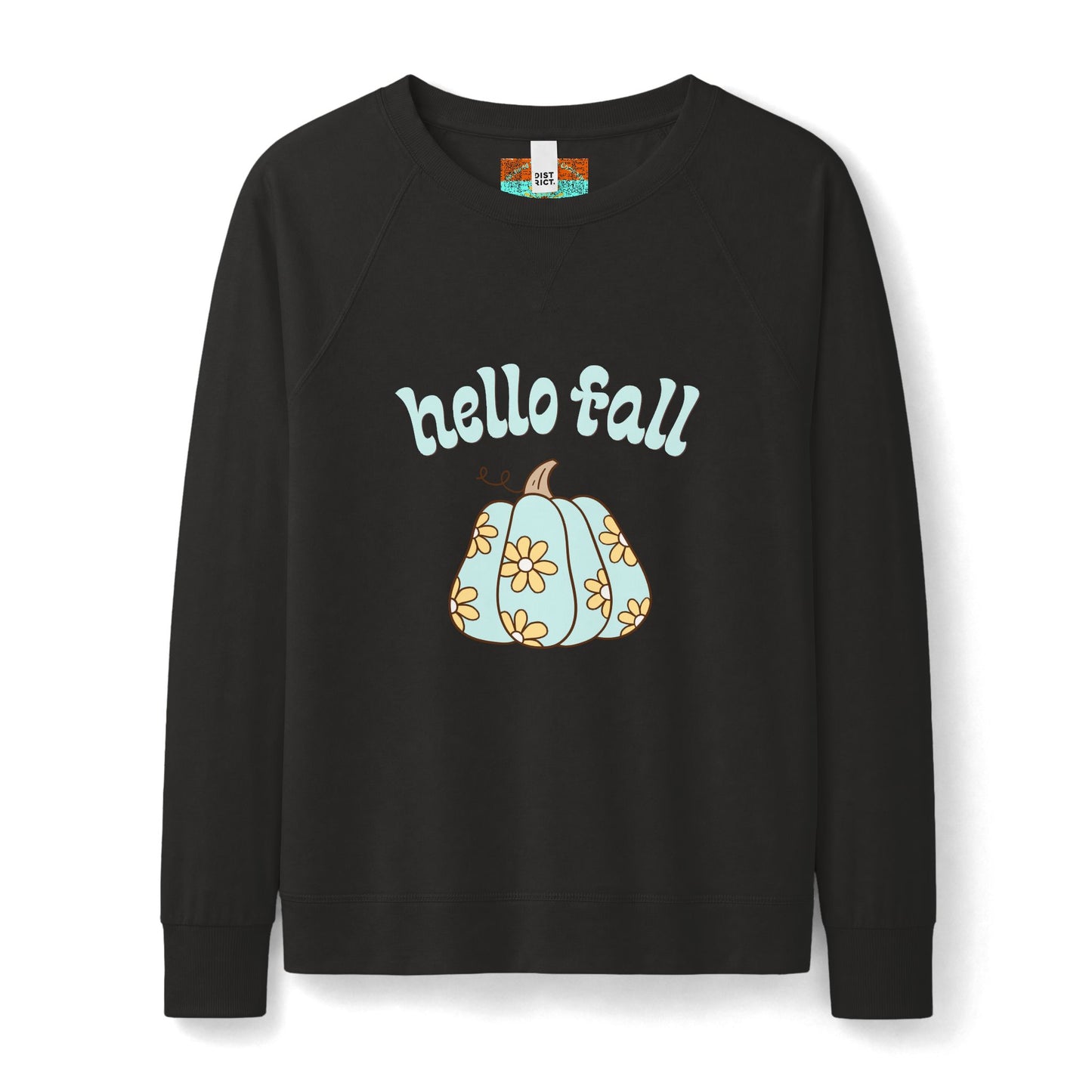 Hello Fall Retro Daisy Pumpkin Sweatshirt — Women's Cozy Autumn Crewneck