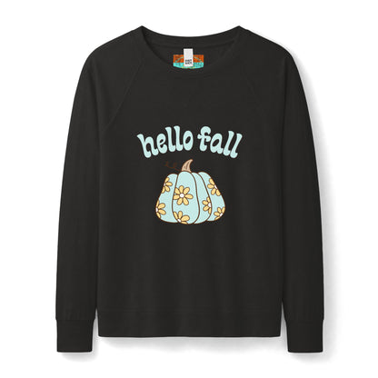 Hello Fall Retro Daisy Pumpkin Sweatshirt — Women's Cozy Autumn Crewneck