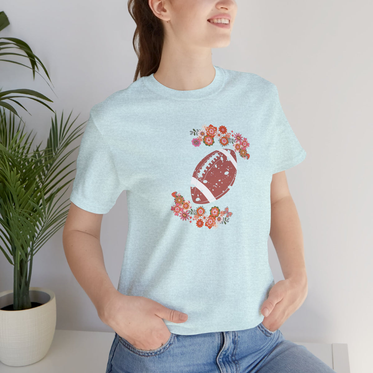 Vintage Floral Football Graphic Tee | 60s Hippie Style