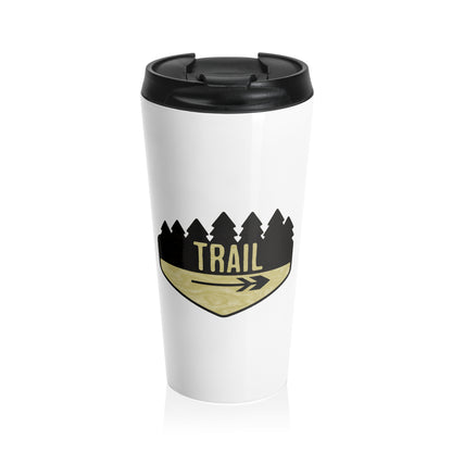 Wooden Hiking Trail Sign Stainless Steel Travel Mug in Snow