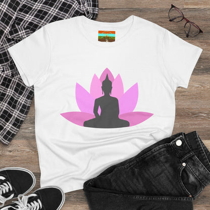 Buddha Lotus Women's Cotton Tee | Bubblegum | Mindfulness & Yoga Apparel