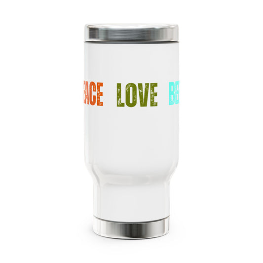 Peace Love Beer Stainless Steel Travel Mug with Handle, 14oz