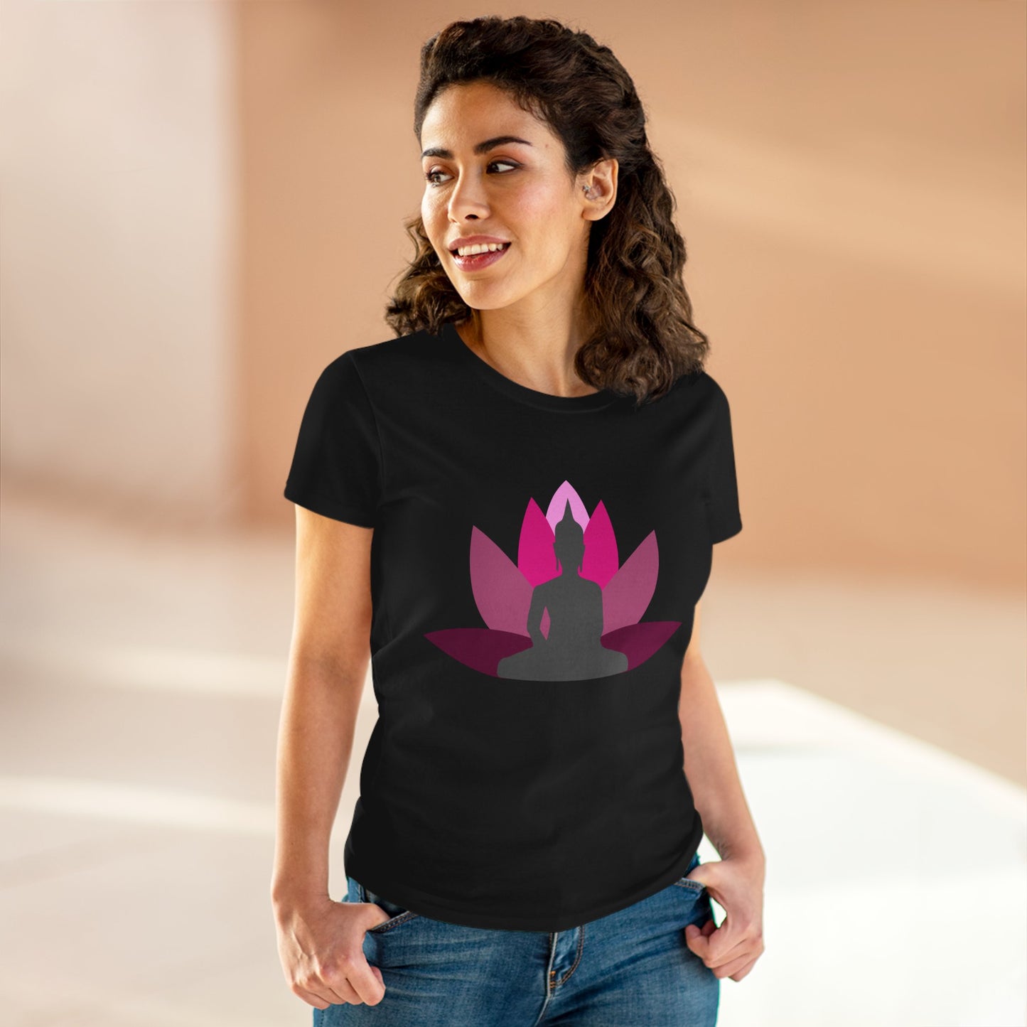 Buddha Lotus Women's Cotton Tee | Cerise | Mindfulness & Yoga Apparel