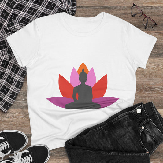 Buddha + Lotus Flower Tropical Women's Midweight Cotton Tee