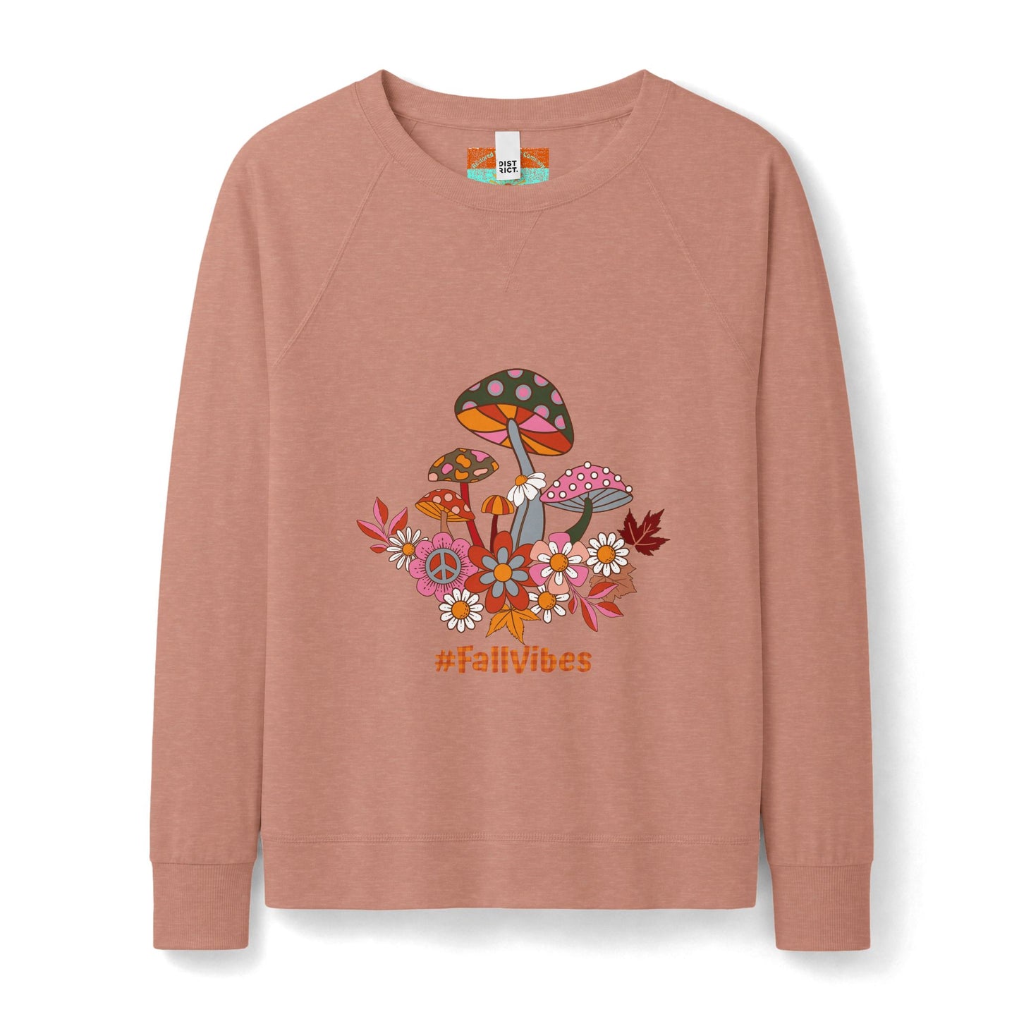 #FallVibes Retro Mushroom Patch Sweatshirt — Women's Cozy Autumn Crewneck