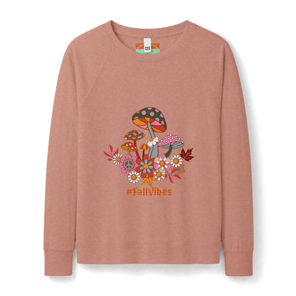 #FallVibes Retro Mushroom Patch Sweatshirt — Women's Cozy Autumn Crewneck