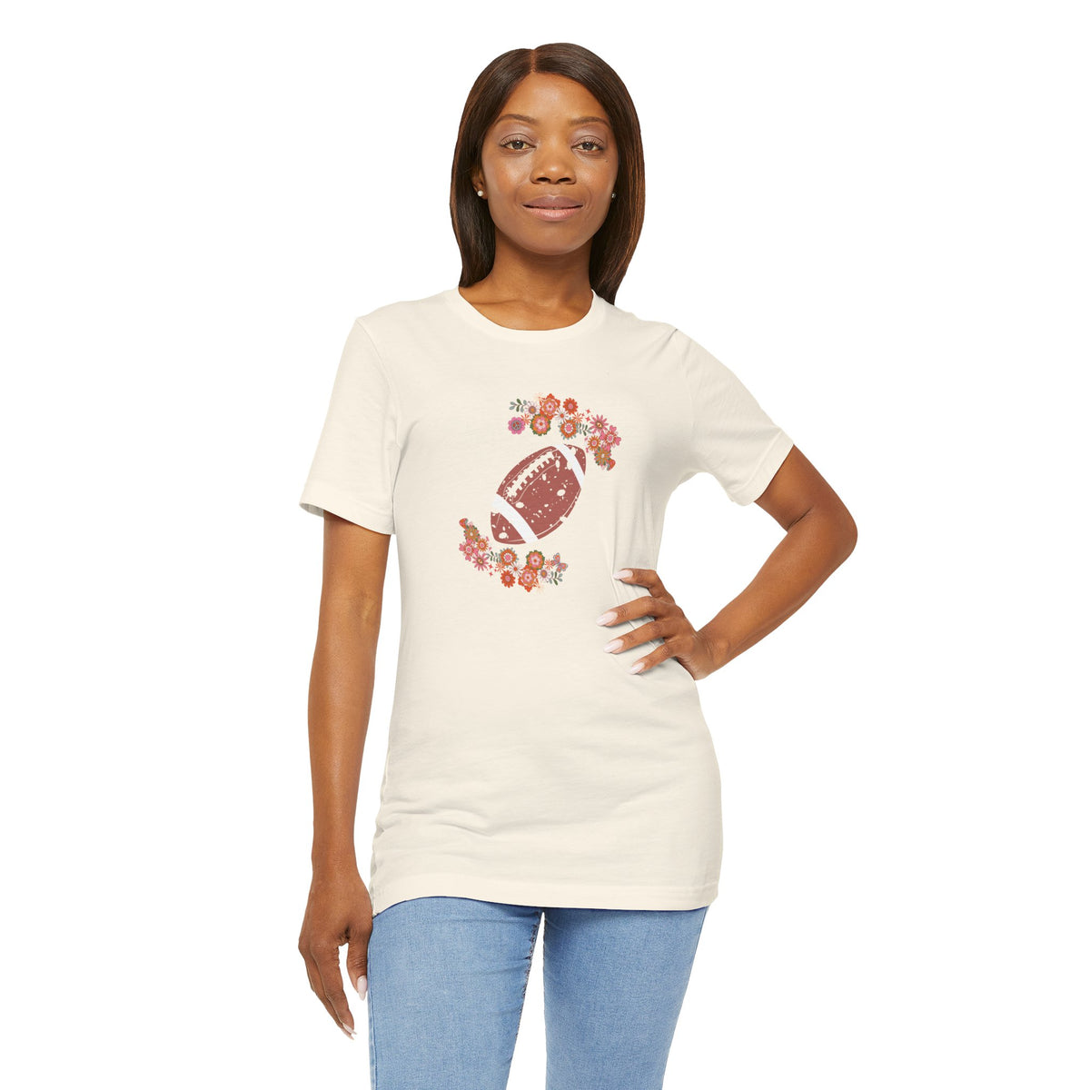Vintage Floral Football Graphic Tee | 60s Hippie Style