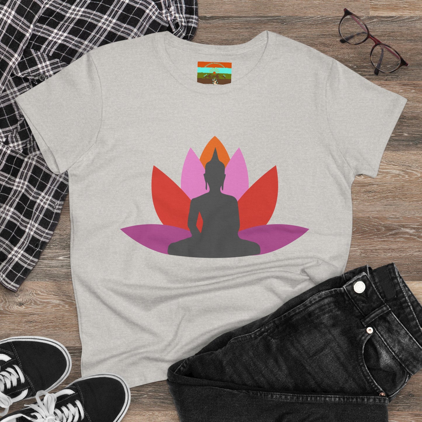 Buddha Lotus Women's Cotton Tee | Tropical | Mindfulness & Yoga Apparel