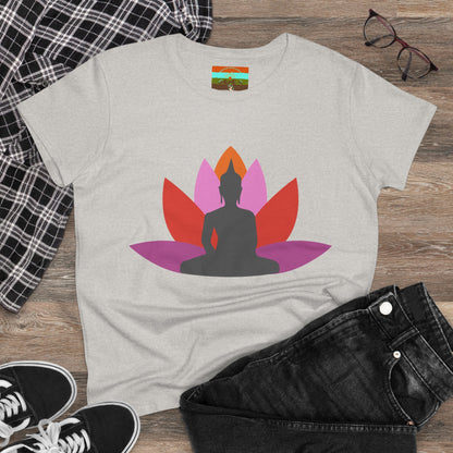 Buddha Lotus Women's Cotton Tee | Tropical | Mindfulness & Yoga Apparel