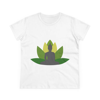 Buddha + Lotus Flower Verde Women's Midweight Cotton Tee