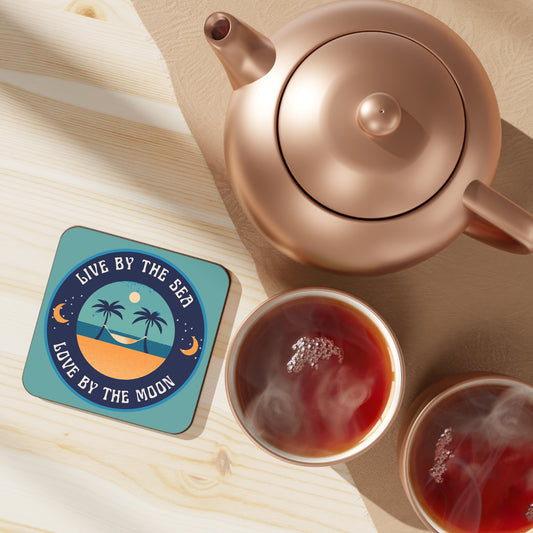 Live By The Sea Love By The Moon Coaster in Teal Fog