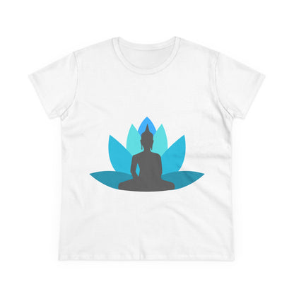 Buddha with Lotus Flower Tranquil Turquoise  Women's Midweight Cotton Tee