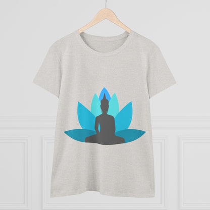 Buddha with Lotus Flower Tranquil Turquoise  Women's Midweight Cotton Tee
