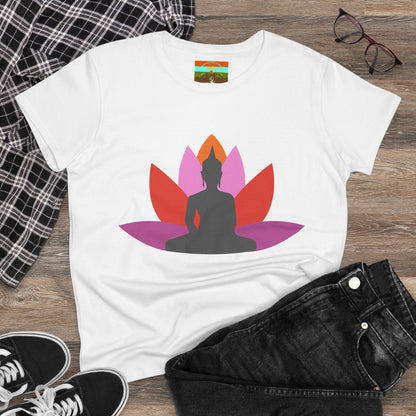 Buddha Lotus Women's Cotton Tee | Tropical | Mindfulness & Yoga Apparel