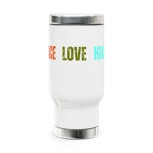 Peace Love Hiking Stainless Steel Travel Mug with Handle, 14oz