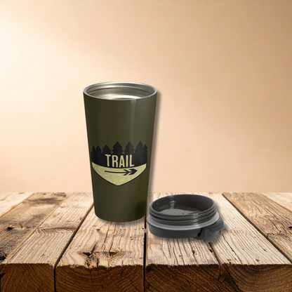 Wooden Hiking Trail Sign Stainless Steel Travel Mug in Earth
