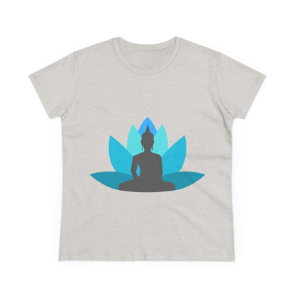 Buddha with Lotus Flower Tranquil Turquoise  Women's Midweight Cotton Tee