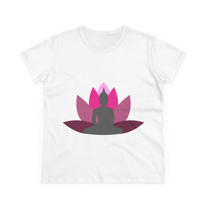 Buddha + Lotus Flower Cerise Women's Midweight Cotton Tee