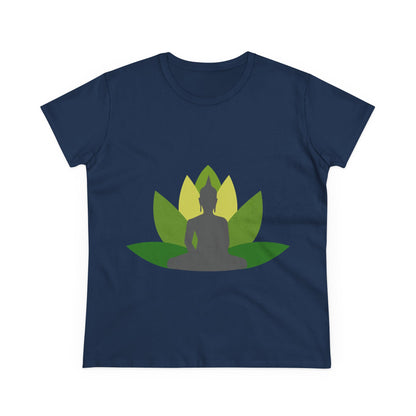 Buddha + Lotus Flower Verde Women's Midweight Cotton Tee