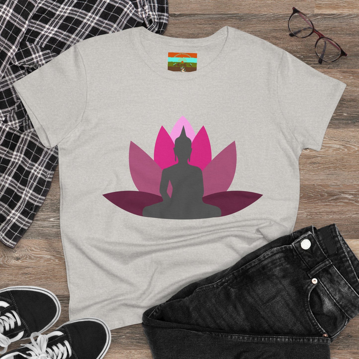 Buddha Lotus Women's Cotton Tee | Cerise | Mindfulness & Yoga Apparel