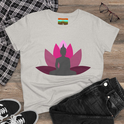 Buddha Lotus Women's Cotton Tee | Cerise | Mindfulness & Yoga Apparel
