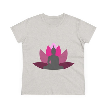 Buddha + Lotus Flower Cerise Women's Midweight Cotton Tee