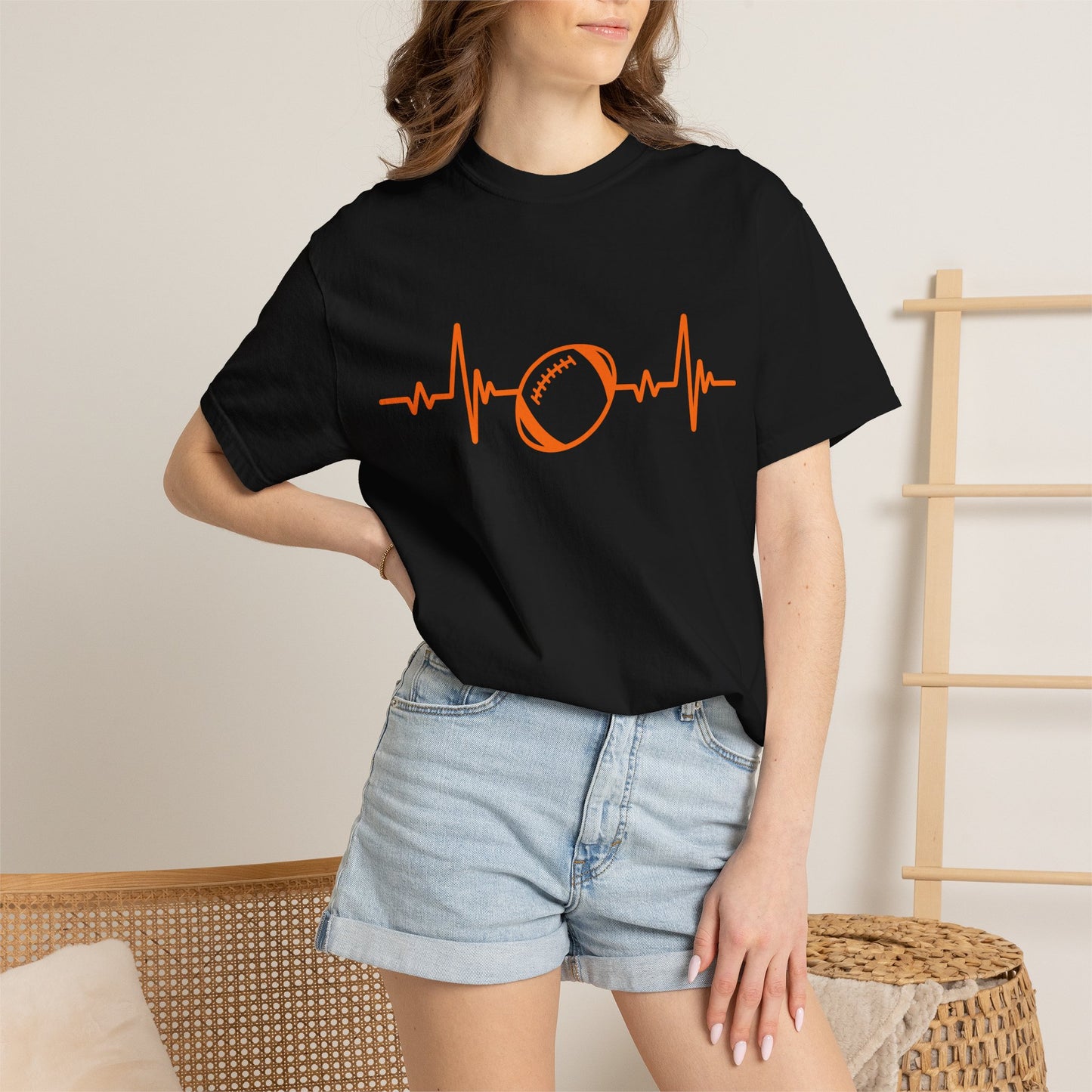 Football Heartbeat Graphic Tee | Soft Cotton T-Shirt for Football Fans