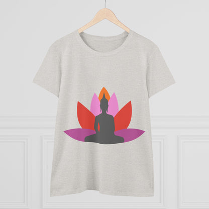 Buddha + Lotus Flower Tropical Women's Midweight Cotton Tee