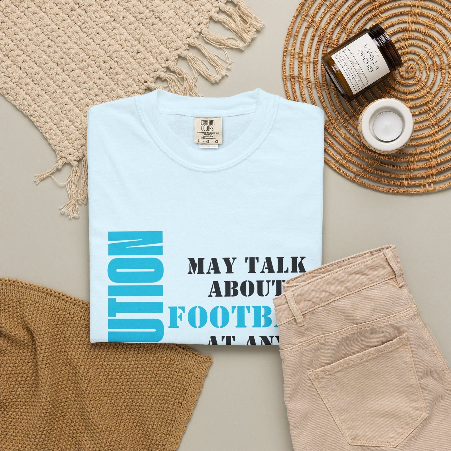 CAUTION: May Talk About Football Graphic Tee | Unisex Garment-Dyed T-Shirt