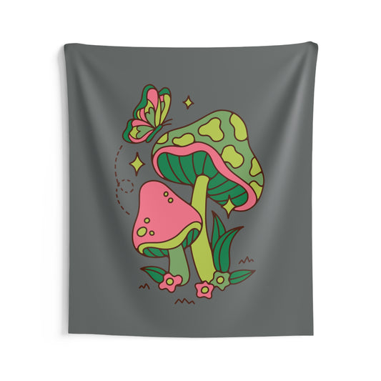 Retro Butterfly and Mushrooms Wall Tapestry