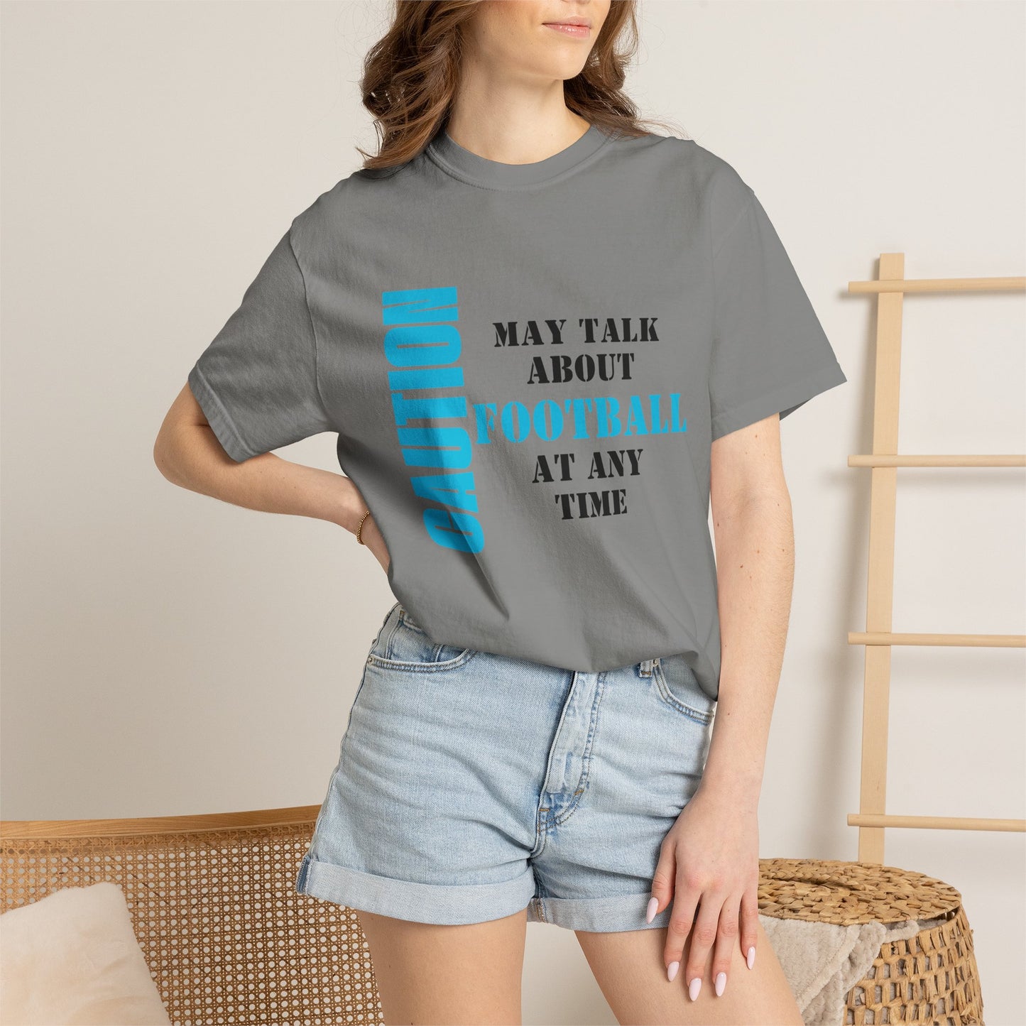 CAUTION: May Talk About Football Graphic Tee | Unisex Garment-Dyed T-Shirt