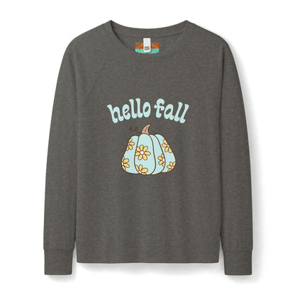 Hello Fall Retro Daisy Pumpkin Sweatshirt — Women's Cozy Autumn Crewneck