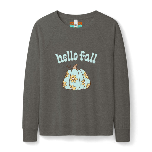 Hello Fall Retro Daisy Pumpkin Sweatshirt — Women's Cozy Autumn Crewneck