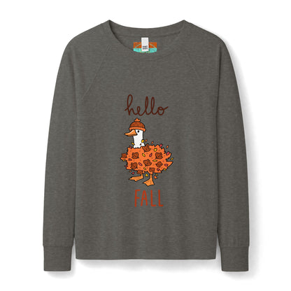 Hello Fall Beanie Duck Sweatshirt — Women's Cozy Autumn Crewneck
