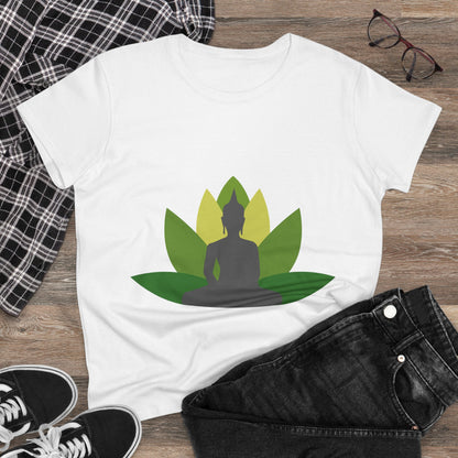 Buddha + Lotus Flower Verde Women's Midweight Cotton Tee