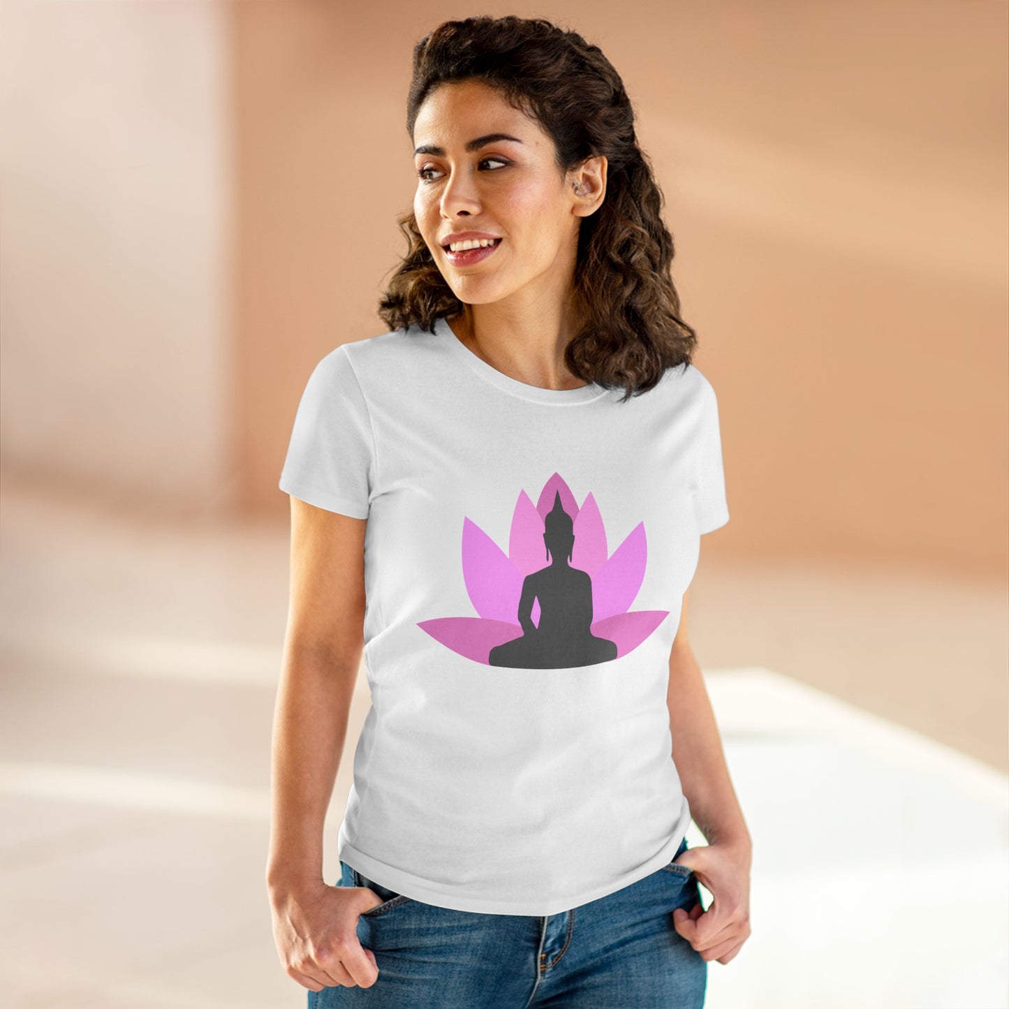 Buddha Lotus Women's Cotton Tee | Bubblegum | Mindfulness & Yoga Apparel