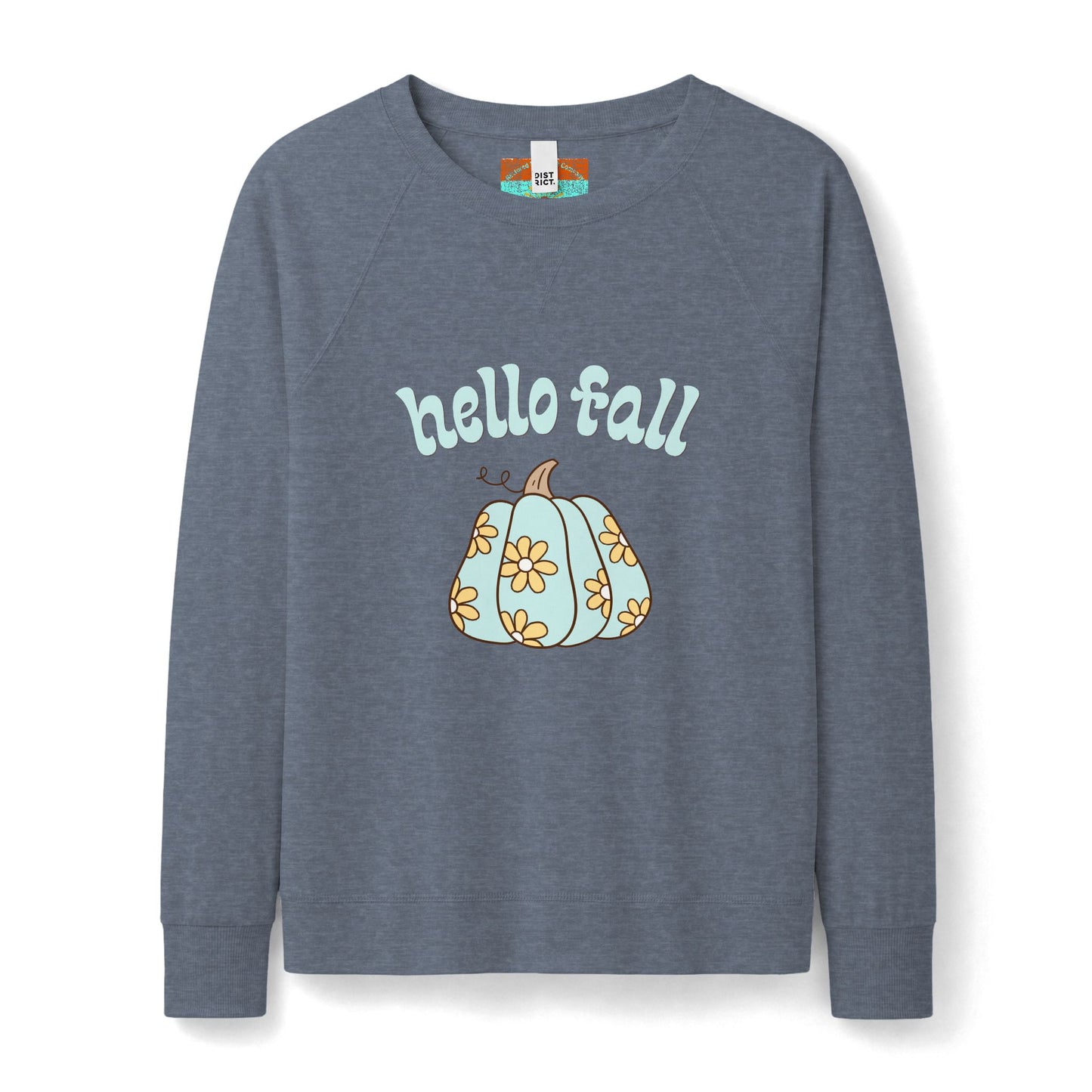 Hello Fall Retro Daisy Pumpkin Sweatshirt — Women's Cozy Autumn Crewneck