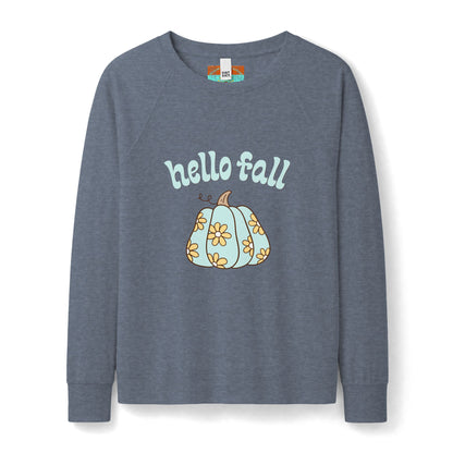 Hello Fall Retro Daisy Pumpkin Sweatshirt — Women's Cozy Autumn Crewneck