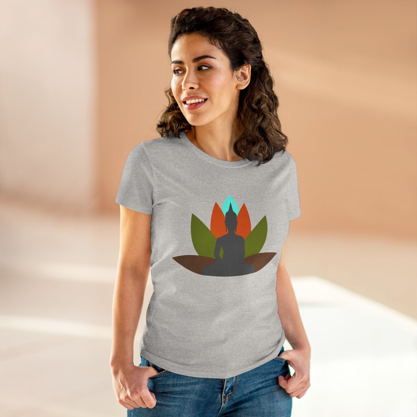 Buddha Lotus Women's Cotton Tee | Earth | Mindfulness & Yoga Apparel