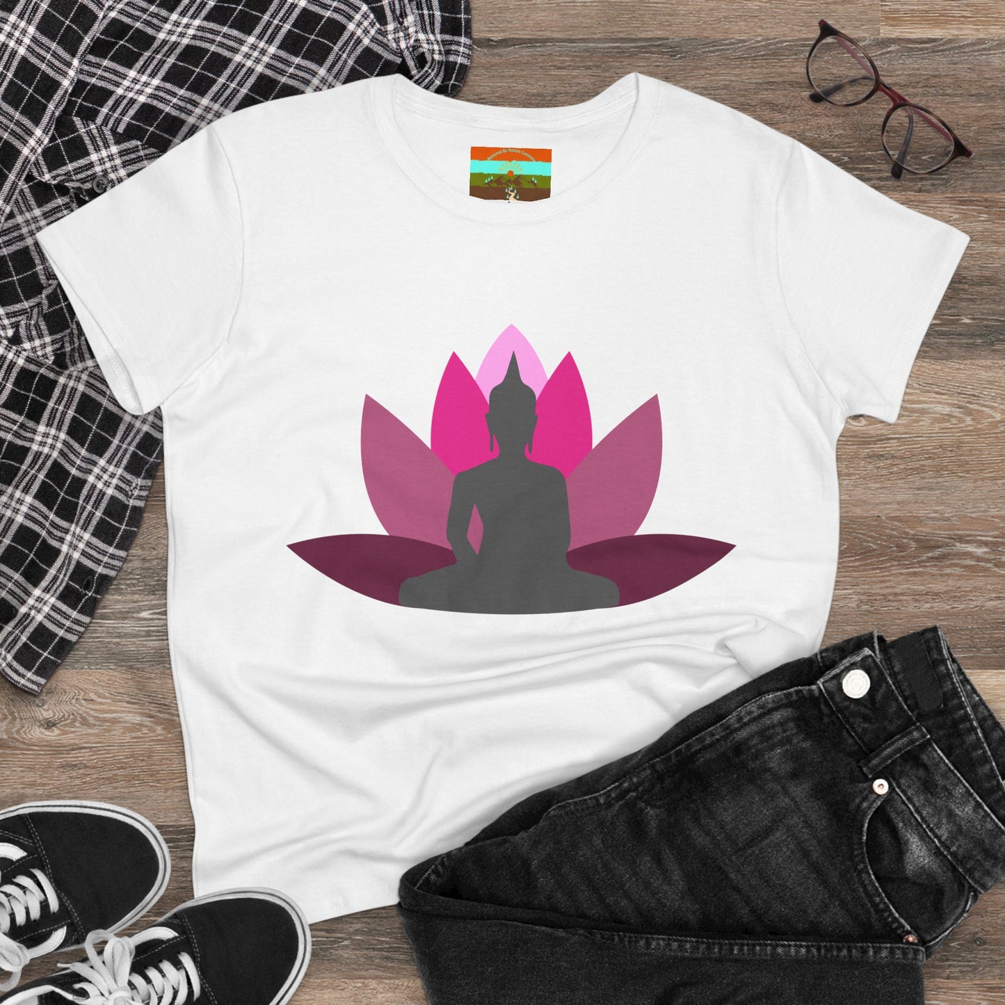 Buddha Lotus Women's Cotton Tee | Cerise | Mindfulness & Yoga Apparel