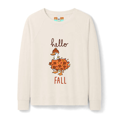 Hello Fall Beanie Duck Sweatshirt — Women's Cozy Autumn Crewneck
