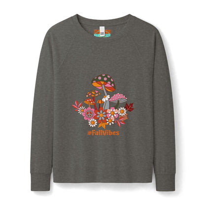 #FallVibes Retro Mushroom Patch Sweatshirt — Women's Cozy Autumn Crewneck